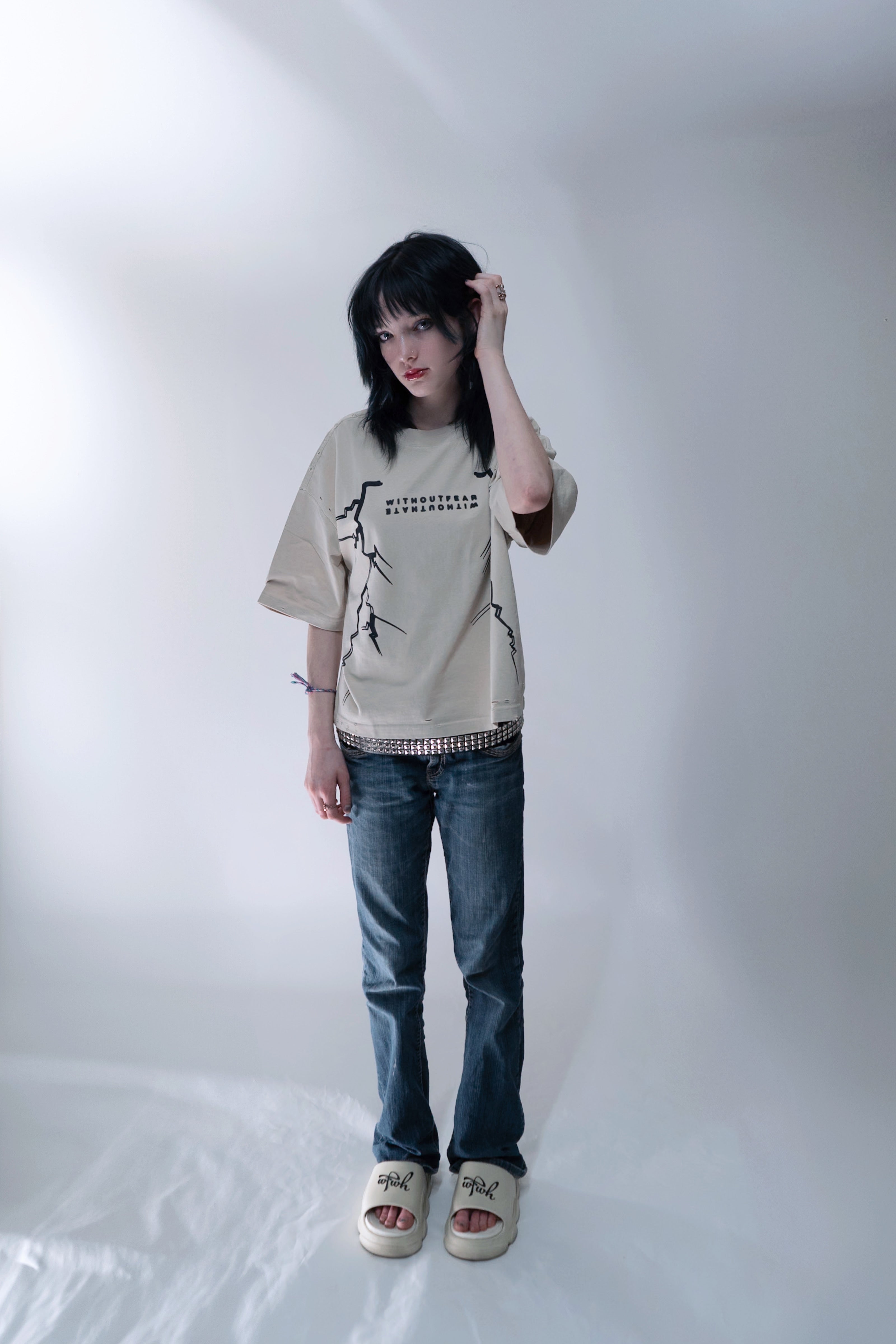 Khakhi Distressed Boxy Fit T-Shirt